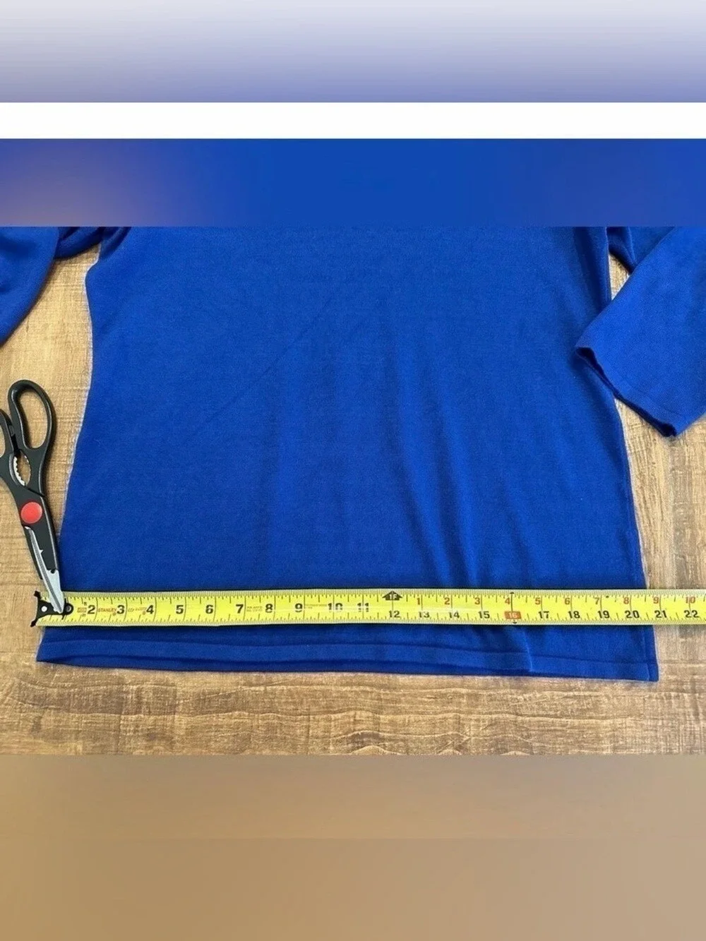 Blue Scooped V neck 3/4 Sleeve Sweater Beaded appliqué type design front left